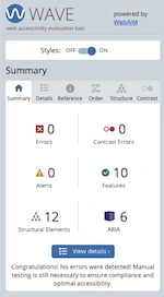 WAVE tool accessibility report for this site
